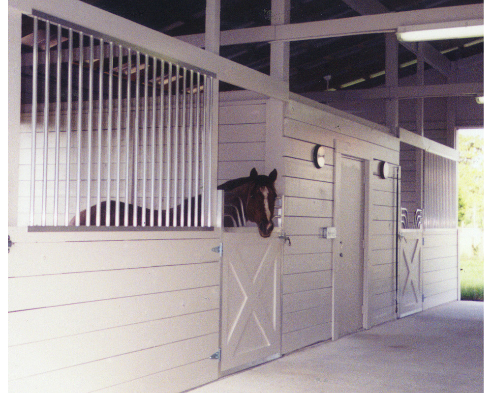 Horse stall front with gossip top gate.