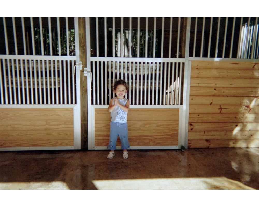 Aluminum sliding horse stall door with scuff panel.