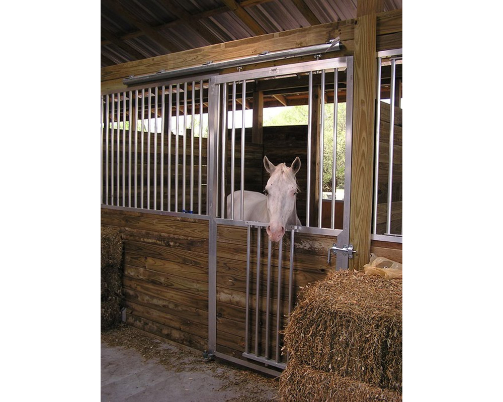 Horse viewing aisle through fold down panel on sliding door.