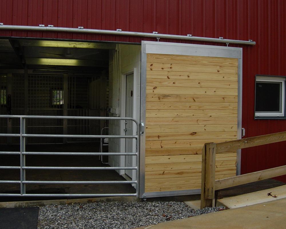 Large sliding end barn doors.