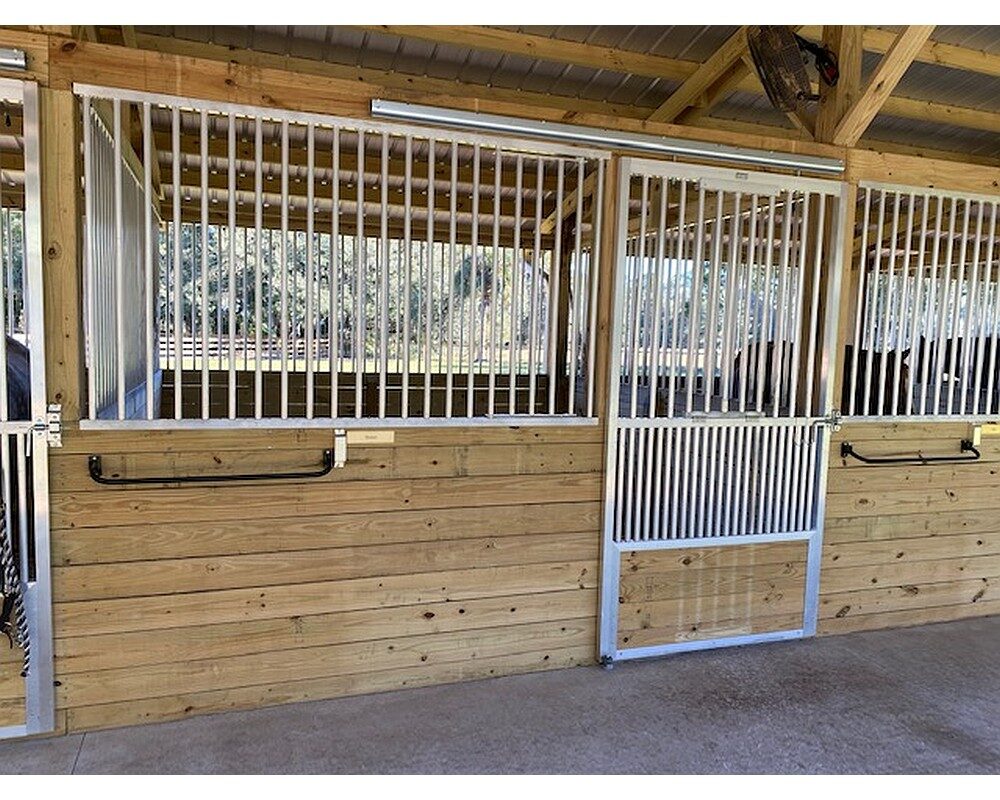 Coolbreeze stall door with scuff panel and fold down top. Horse stall front grill.