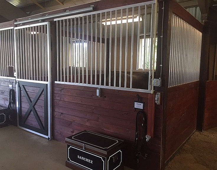 Osceola Horse Stall Front Package: Includes Crossbuck Sliding Stall Door, Aluminum Grill with Cutout Feeder Access